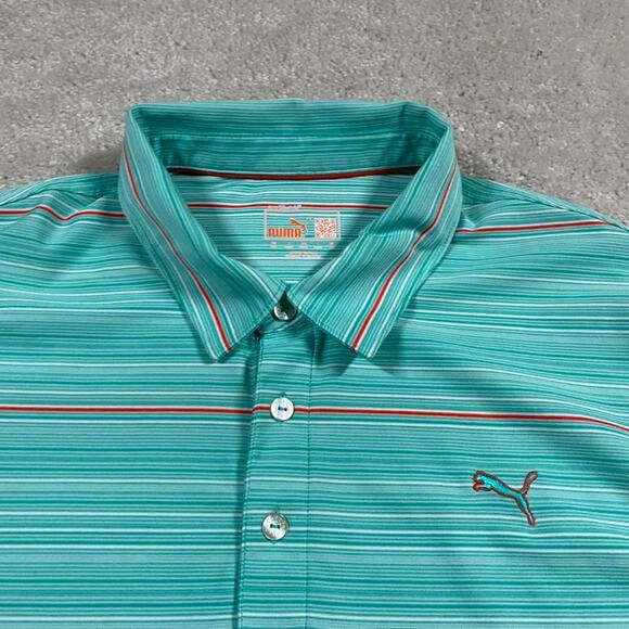 Puma Polo Shirt Mens XXL Blue Golf Dry Cell Striped Rickie Fowler Performance - Picture 3 of 9